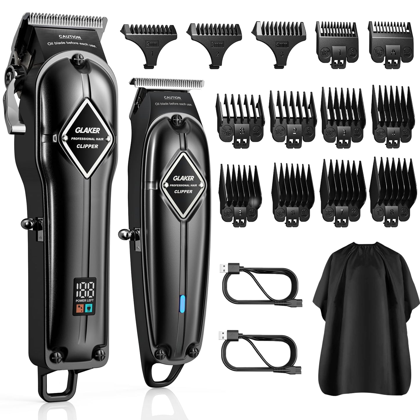 GLAKER Hair Clippers for Men Professional - Cordless Clippers and Trimmers Set, Complete Barber Kit for Hair Trimming & Beard Grooming, Mens Haircutting Kits for Blending & Fade Cuts