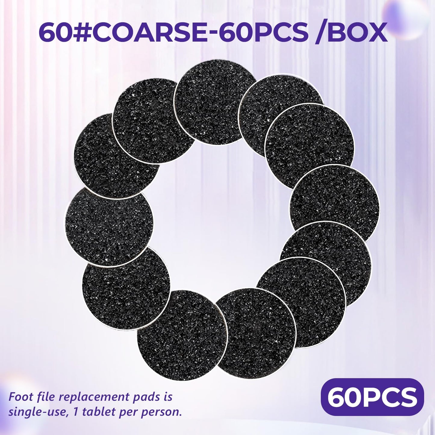 krofaue 60 Pcs Foot File Replacement Pads Round 60 Grit Sandpaper Disk for Pedicure Replaceable Sandpaper Refill Discs for Electric Foot File Callus Dead Skin Remover