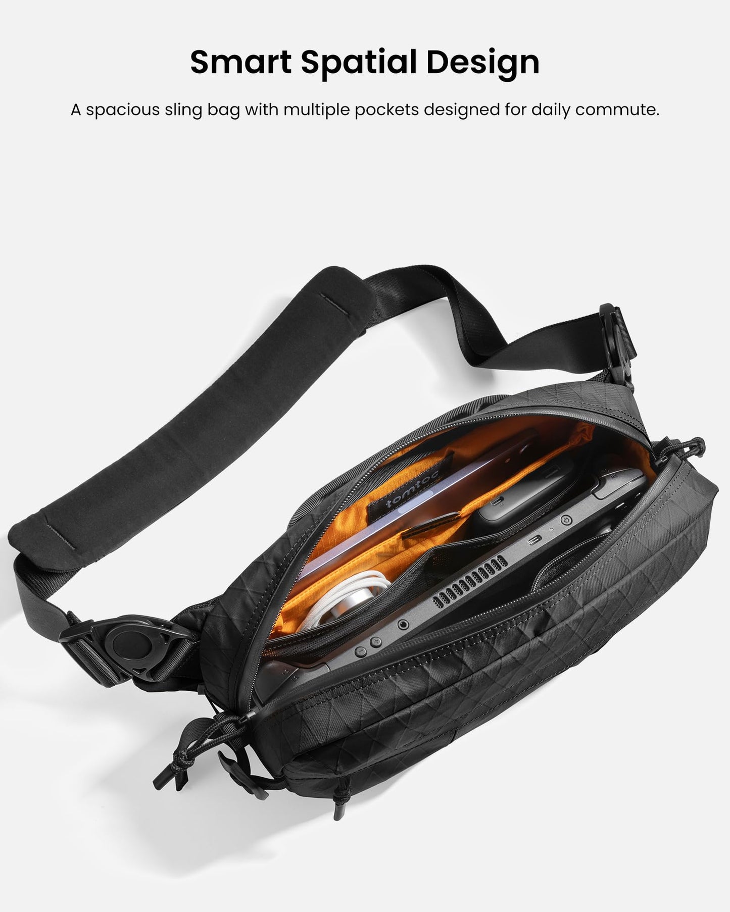 tomtoc 5.5L X-Pac Sling Bag, Heavy Duty Crossbody Bag for Men, Carry Chest Daypack, Water-resistant Shoulder Travel Bag for Steam Deck, ROG Ally X, 2024 iPad mini A17 Pro, Urban Techwear, Tactical