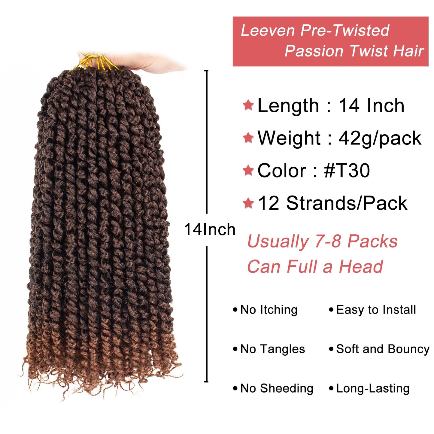 Leeven Crochet Hair for Women 14 Inch Pre Twisted Passion Twist Hair 8 Packs Ombre Brown Pre Looped Bomb Crochet Passion Twists Short Bohemian Braids Synthetic Hair Extensions #T30