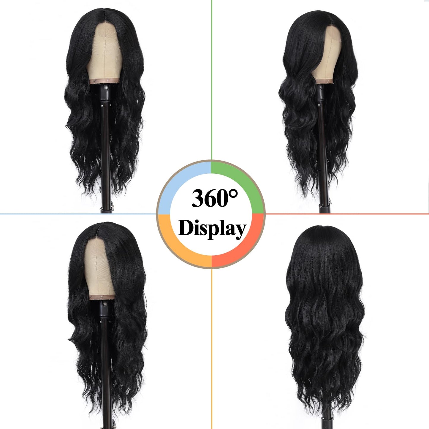 NAYOO Long Wavy Wigs for Women Black Middle Part Wig Synthetic Heat Resistant Fiber Women Wigs for Daily Party Use 26 Inch (Black)
