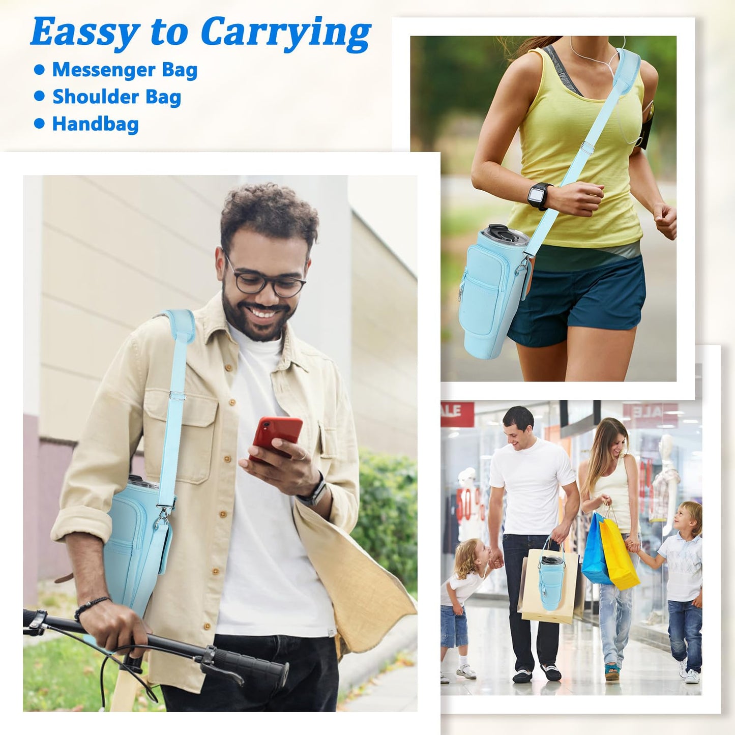Water Bottle Carrier Bag with Phone Pocket Compatible with Stanley/Meoky 40 oz Tumbler with Handle,Neoprene Water Bottle Holder Pouch with Adjustable Strap Compatible with Stanley Cup Accessories
