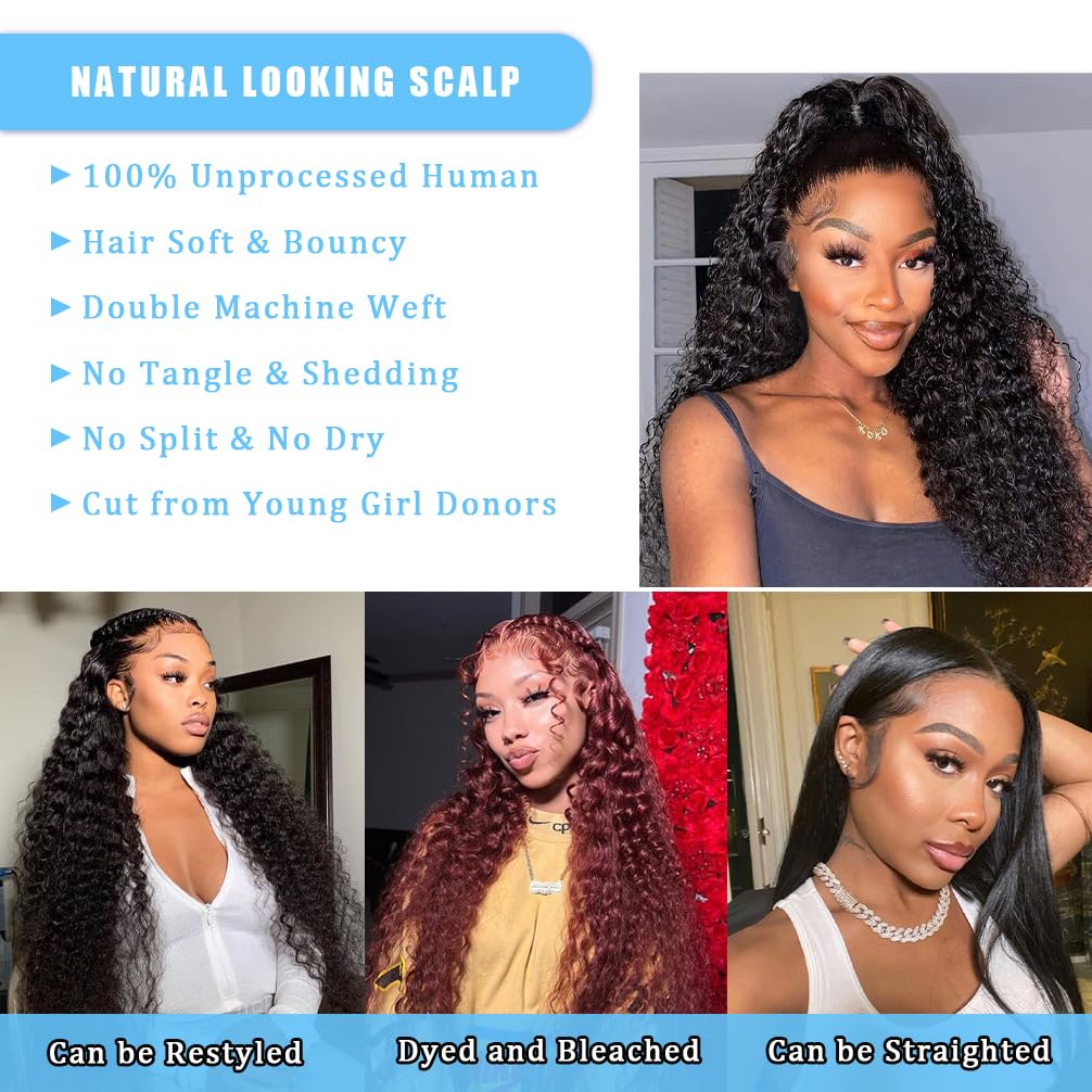 14A Deep Wave Bundles Human Hair 16 18 20 Inch, Full and Silky 100% Unprocessed Brazilian Virgin Human Hair Extensions Natural Black (Deep Wave Bundles, 16 18 20)
