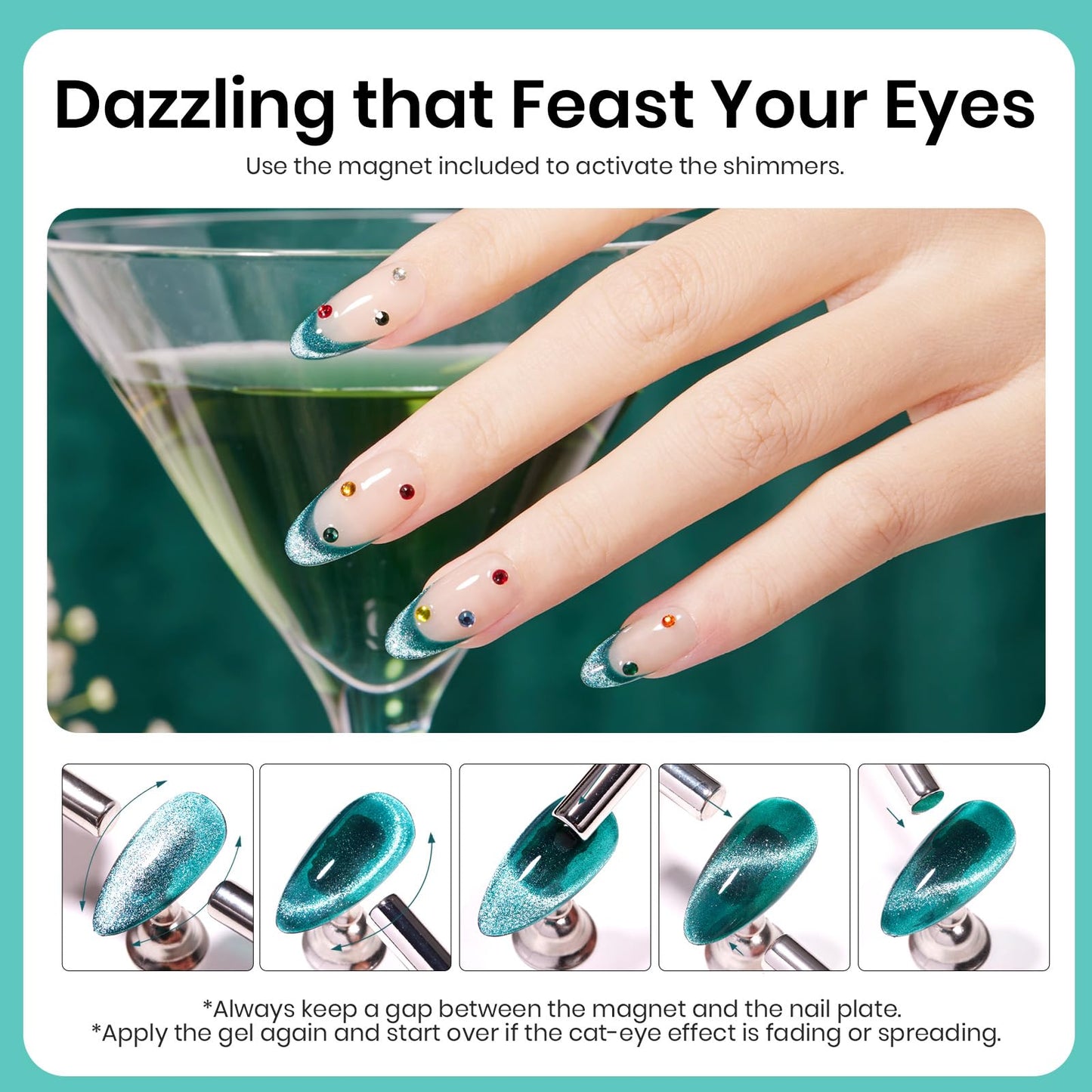 Beetles Green Cat Eye Gel Nail Polish, 15ml Glitter Gel Polish with Magnet Shimmer Green Velvet Soak Off UV LED Nail Lamp Nail Art DIY Home Manicure Design Gift for Women