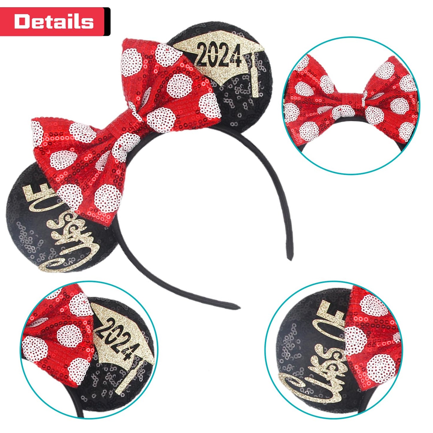 MADO 2024 Graduation Mouse Ears Headband for Park, Unisex for Women, Girls, and Kids, All Ages, 1 Count (Pack of 1), HAIRBAND, 2024-mini