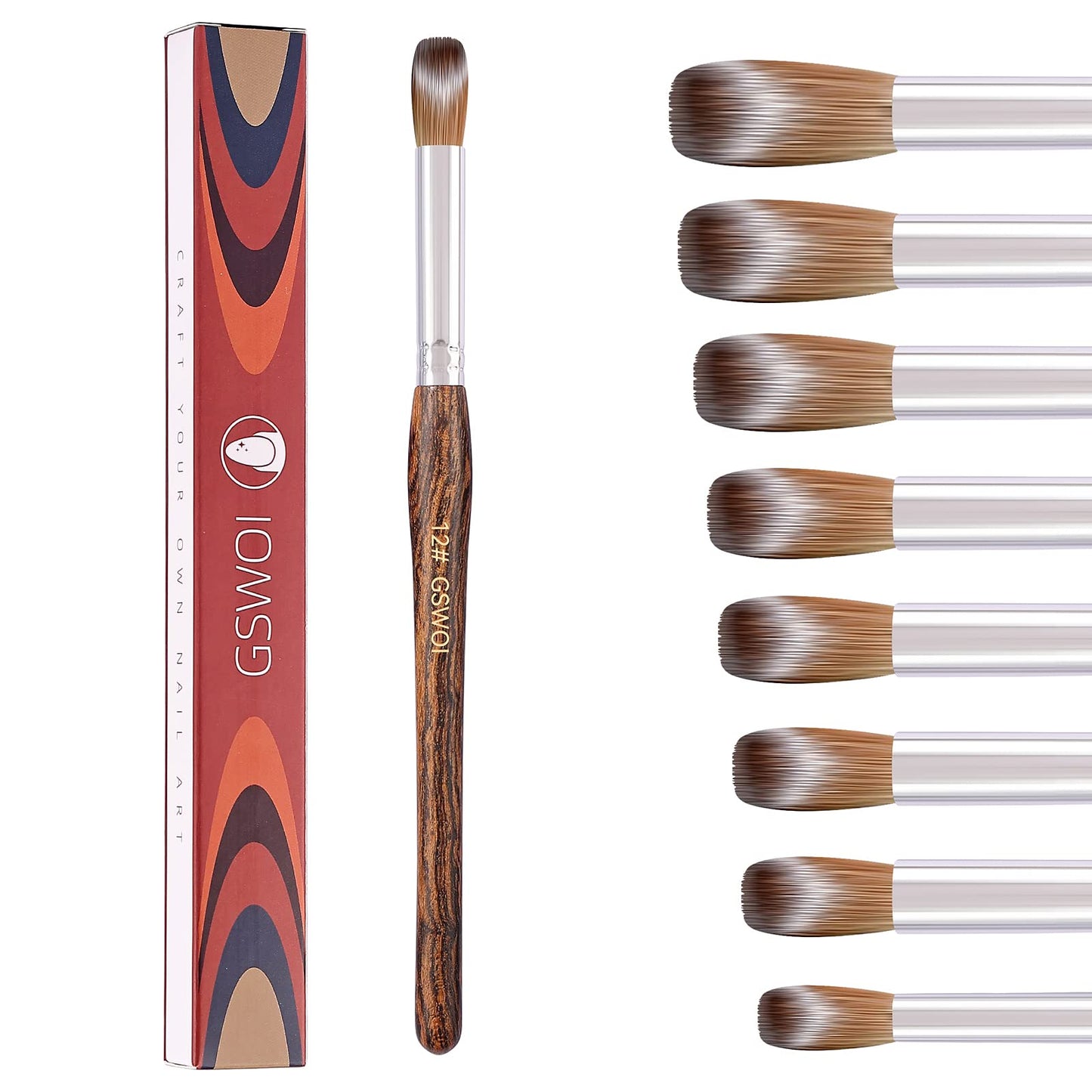 100% Kolinsky Acrylic Nail Brush,GSWOI Acrylic Brushes for Nails Size 12 Wood Handle Application Extension,Nail Tools for Professional Manicure Salon DIY at Home (#12)