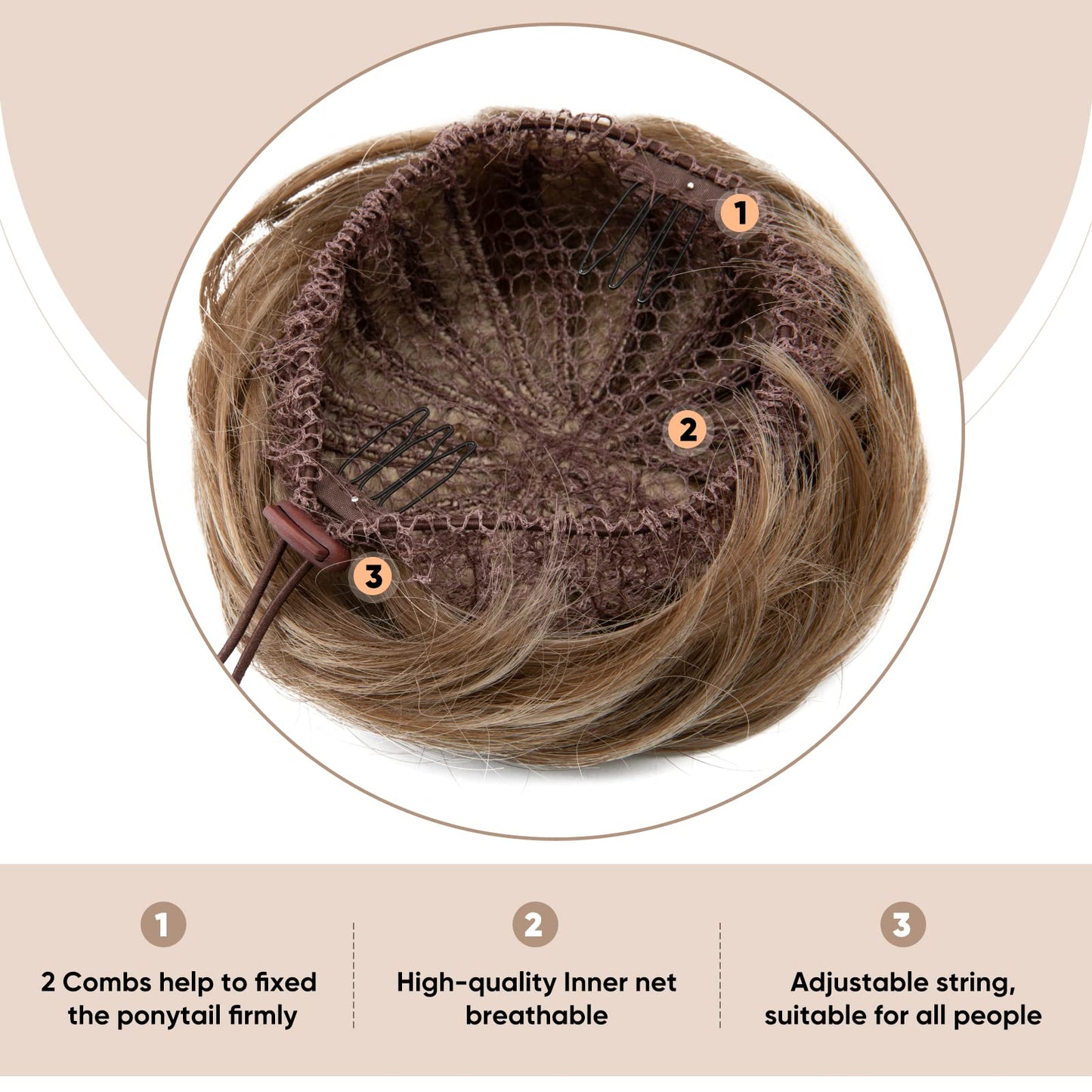SARLA Drawstring Hair Bun Extension Dark Brown/Golden Synthetic Fake Ballet Bun Hair Piece for Women Girls Lady Updo Donut Chignon