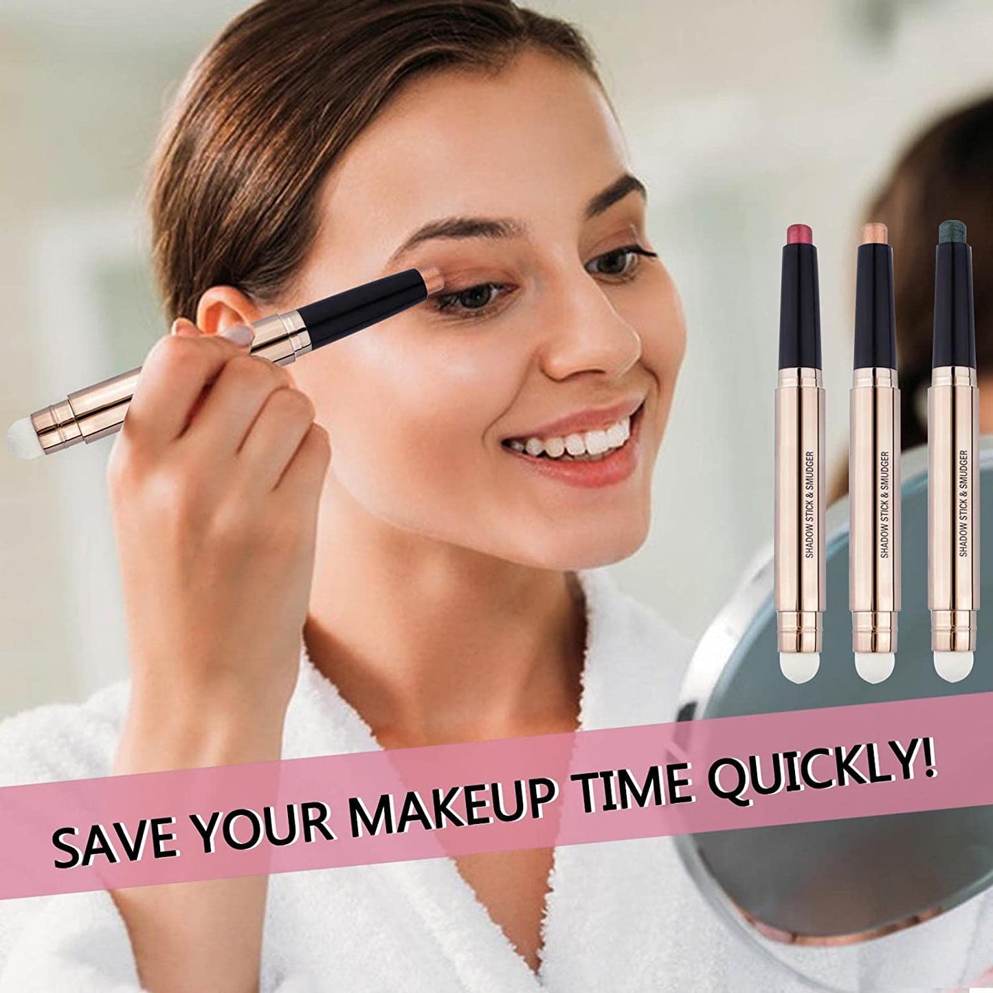 2 in 1 pink Eyeshadow stick and Sponge Makeup Brush, Smooth Cream Shimmer Shadow Pencil Long Lasting Waterproof Eye Shadow Highlighter Stick Makeup , Hypoallergenic Eyeshadow, Highlighter Eye Liner