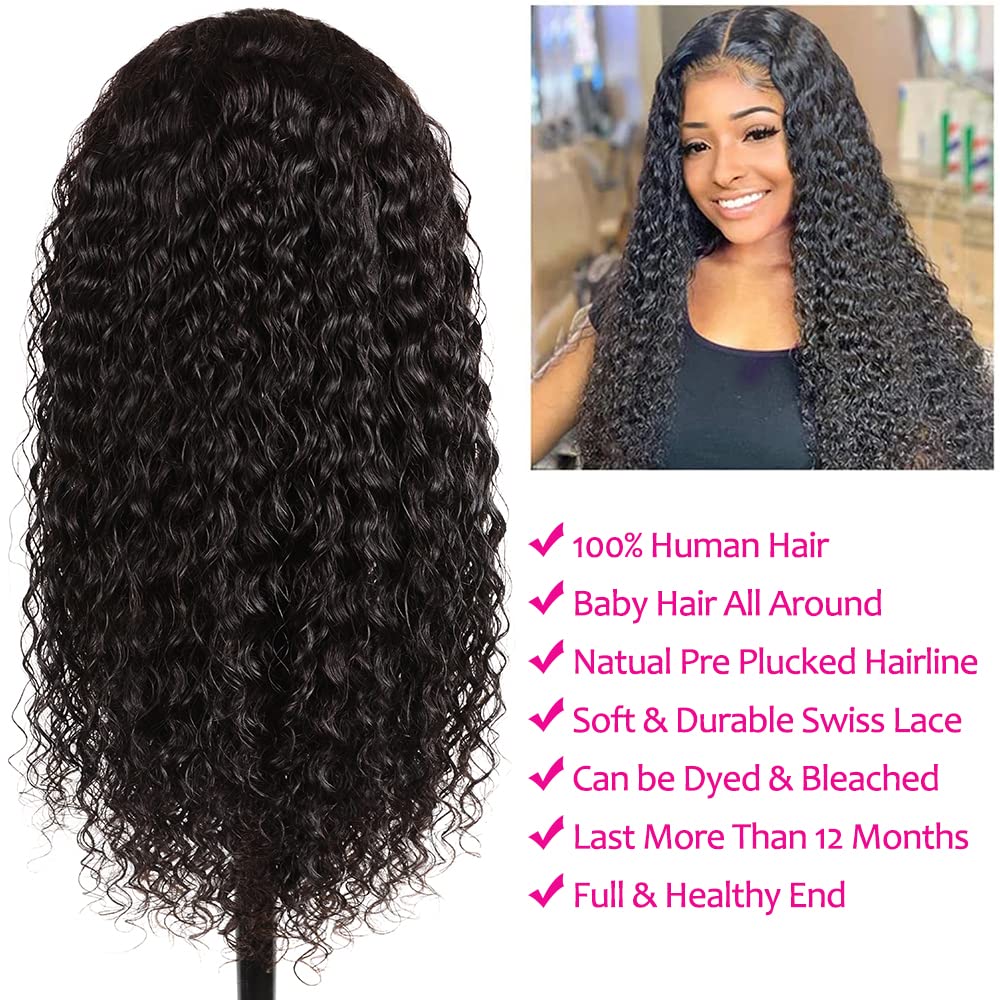 13x4 Water Wave Lace Front Wigs Human Hair 180 Density 26 Inch Lace Front Wig Human Hair Pre Plucked Bleached Knots Lace Front Wig for Black Women Wet n Wavy Lace Front Wig Human Hair