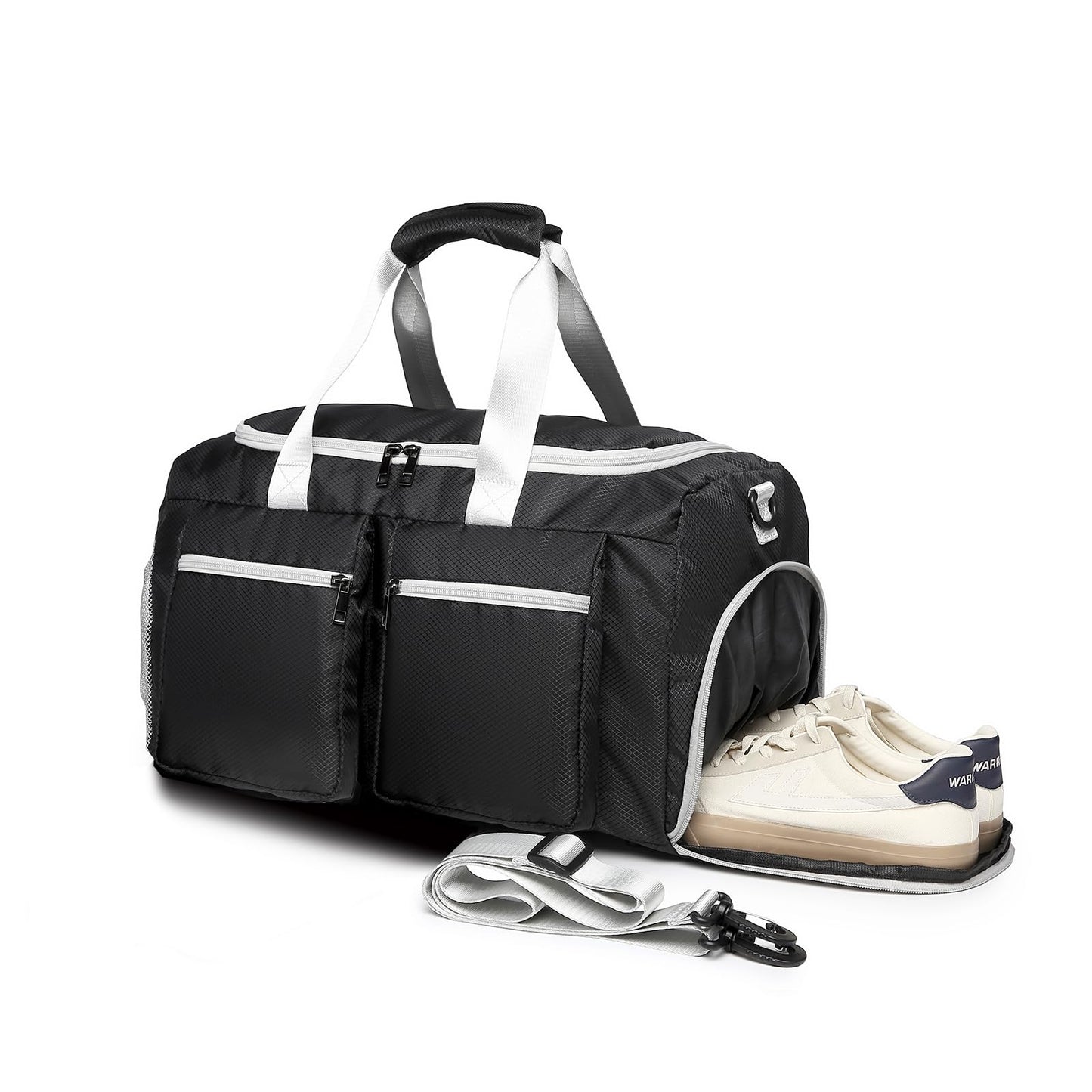 Sports Gym Bag, Weekender Bag for Men Travel Duffel Bag with Wet Pocket Overnight Bag with Shoe Compartment Carry On Travel Bag Gym Duffle Bag Sports Bag-Black