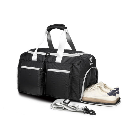 Sports Gym Bag, Weekender Bag for Men Travel Duffel Bag with Wet Pocket Overnight Bag with Shoe Compartment Carry On Travel Bag Gym Duffle Bag Sports Bag-Black