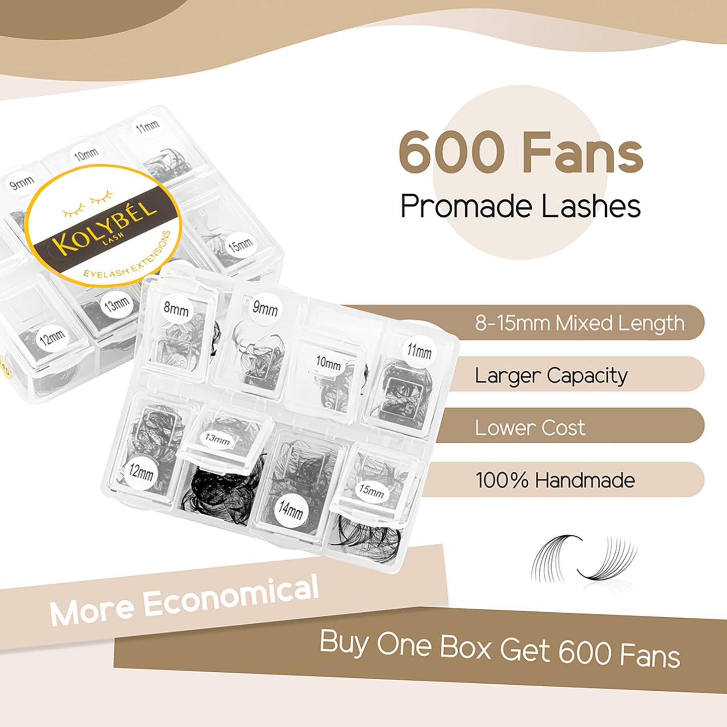 500 Fans 10D 0.07D 8-15MM Middle Stem Premade Lashes & 600 10D 0.07D 8-15MM Fans Loose Fans Premade Lashes
