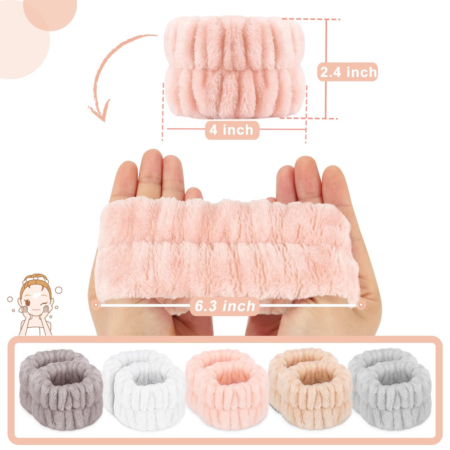 Women's Microfiber Face Washing Wrist Towels - Absorbent Wristbands and Spa Sweatbands for Girls, Prevent Water from Spilling Down Arms (10PCS)