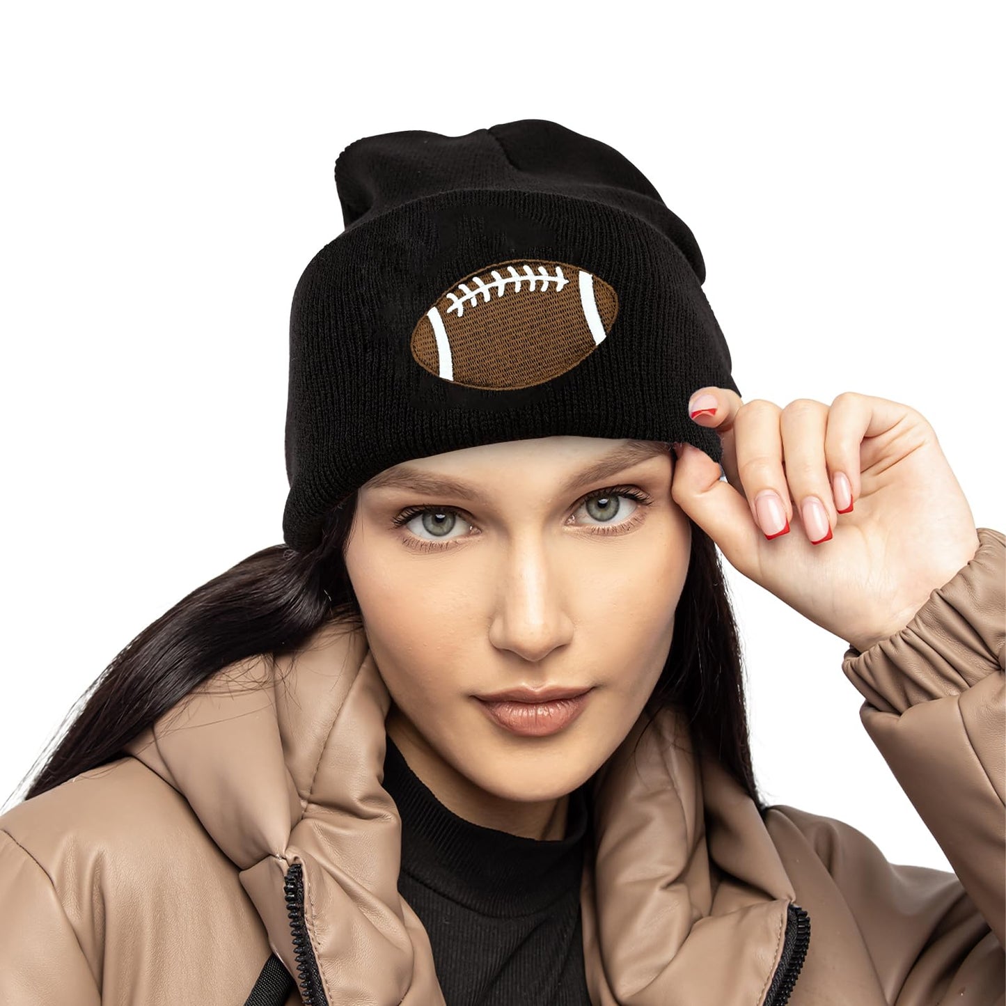 mutakin Football Embroidery Beanie Hat Unisex Knit Cuffed Cap Women Men Gift Winter Warm Skull
