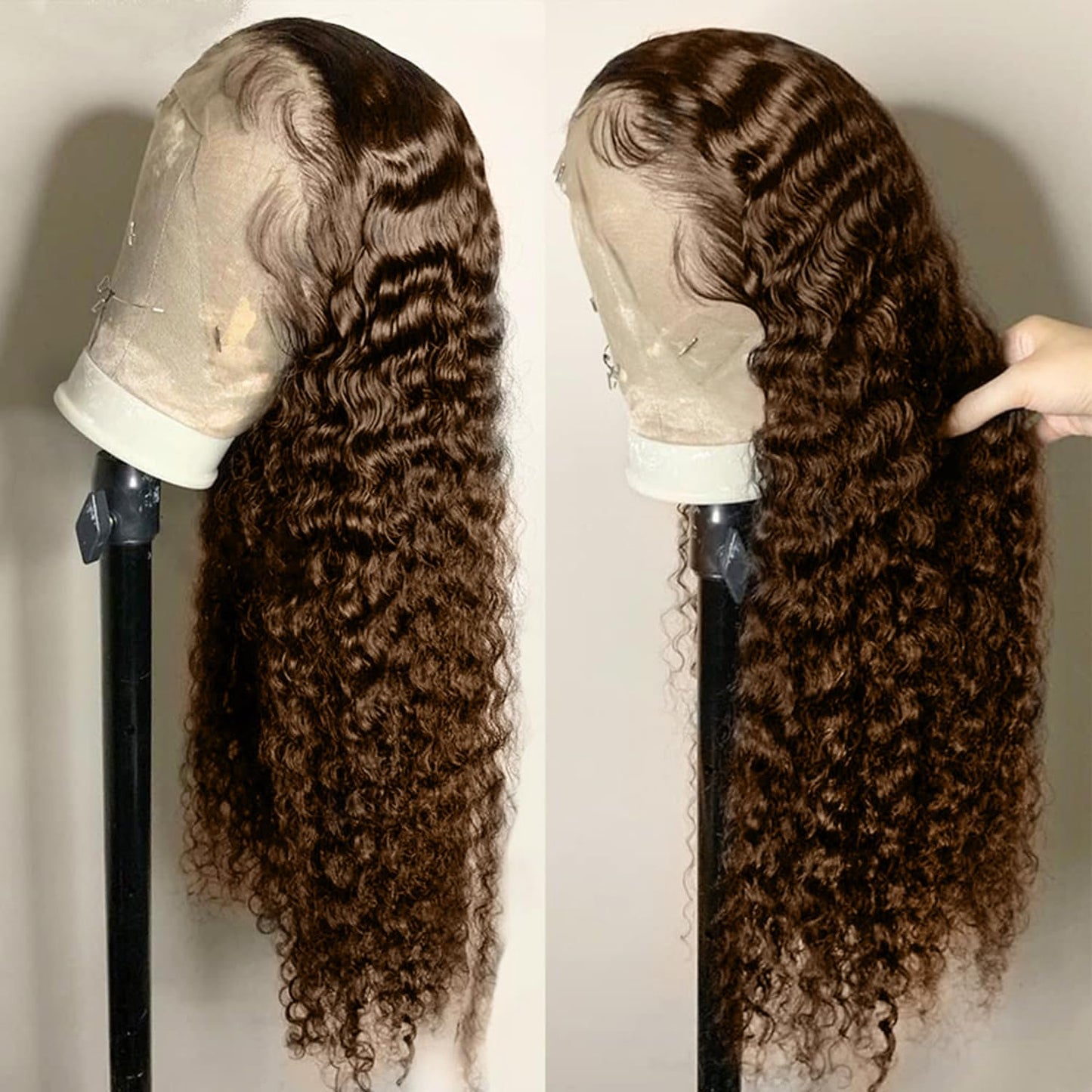 20 Inch Brown Wig Human Hair Pre Plucked 13x6 Chocolate Brown Deep Wave Lace Front Wigs Human Hair 200 Density HD Lace Frontal Brown Curly Wigs for Women Wet and Wavy Glueless Wigs Human Hair