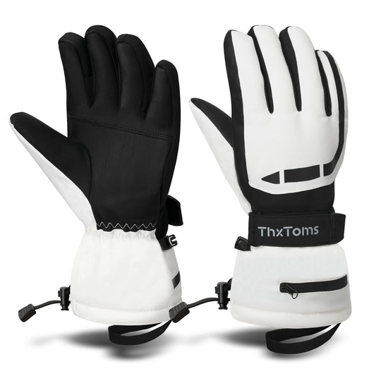 ThxToms Ski Gloves, Waterproof Winter Gloves for Men Women, 3M Thinsulate Warm Gloves, Unisex Touchscreen Snowboarding Gloves, Medium, White