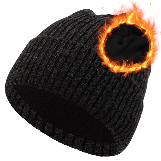 Oversize L/XL/XXL Beanie Hat for Big Heads - Unisex Merino Wool Cuff Beanie Winter Hat for Men and Women Slate Gray