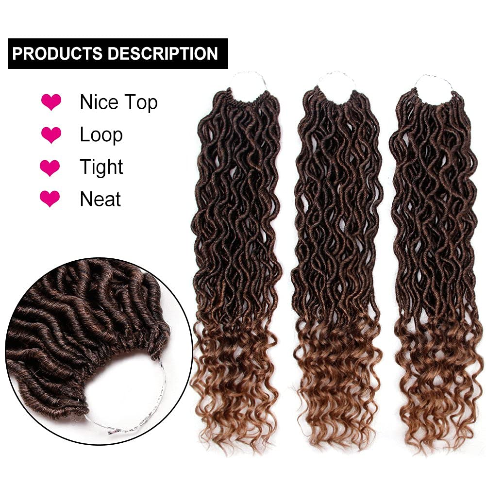 6 Packs Goddess Locs Crochet Hair Wavy Curly Faux Locs Crochet Braids Synthetic Hair Extensions Ombre Crochet Faux Locs Low Temperature Braiding Hair (20" (6 Packs), # T27)