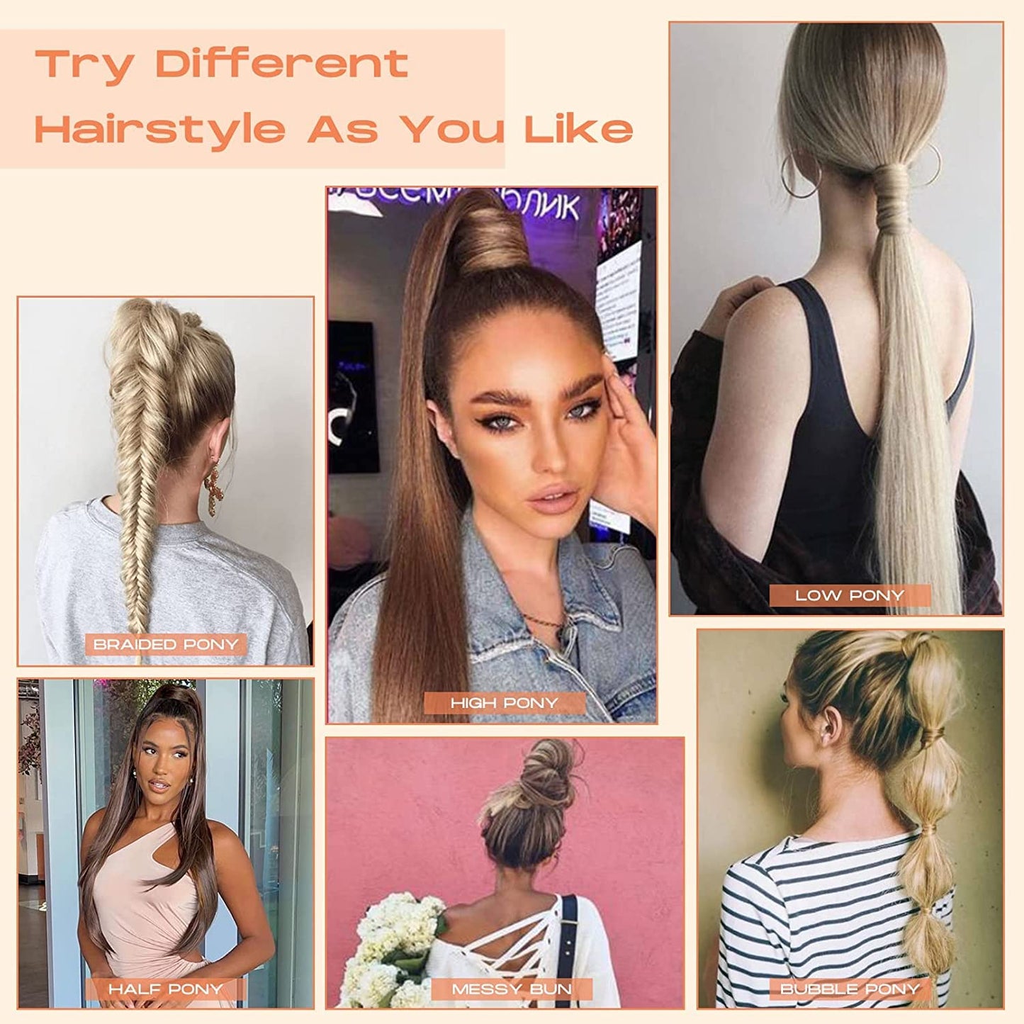 SEIKEA 28 Inch Clip in Ponytail Extension Wrap Around Long Straight Pony Tail Hair Synthetic Hairpiece for Women Color Cool Platinum Blonde