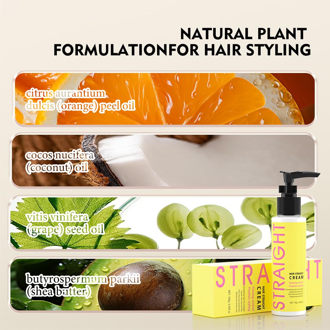gowwim Hair Straightener Cream,Keratin Hair Treatment Straightening,Smooths Frizz, Curly Hair Becomes Straight in 5mins,Used With Hair Straightener,3.38Oz(100g）, White