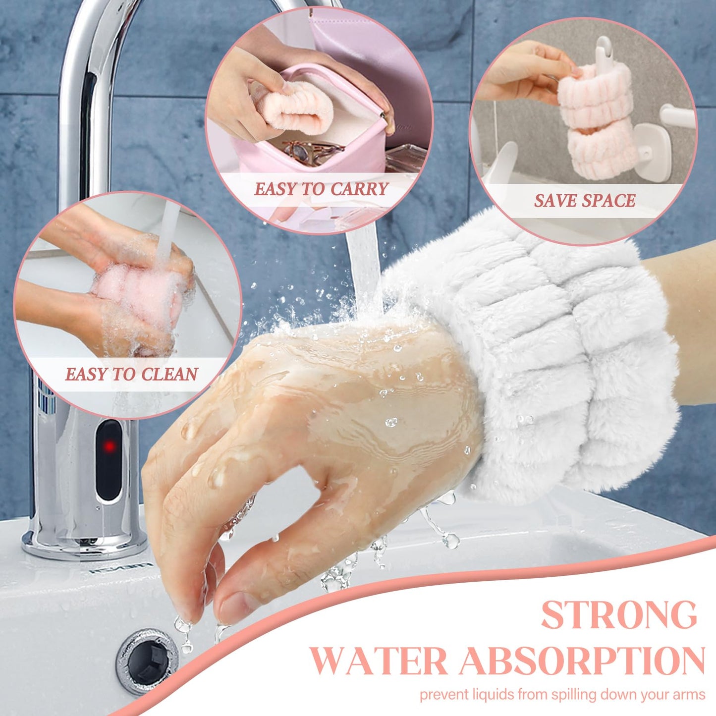 Women's Microfiber Face Washing Wrist Towels - Absorbent Wristbands and Spa Sweatbands for Girls, Prevent Water from Spilling Down Arms (10PCS)