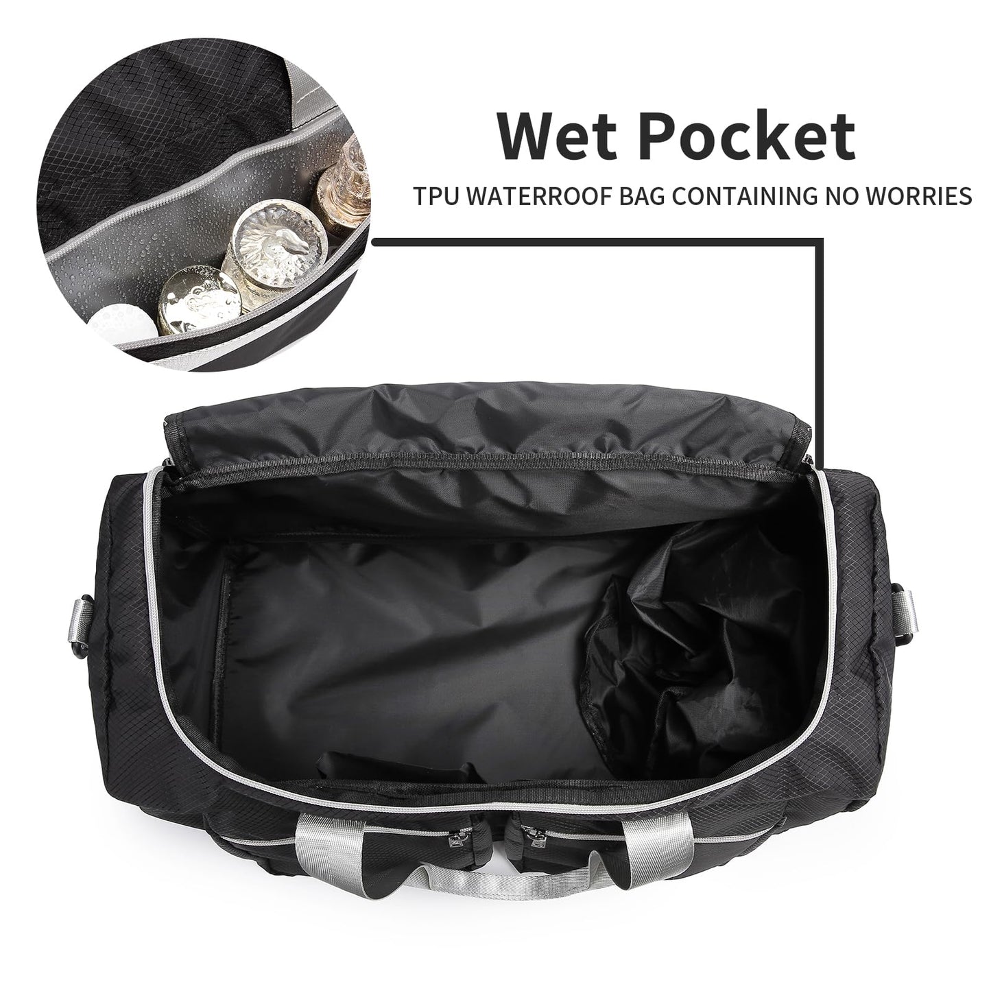 Sports Gym Bag, Weekender Bag for Men Travel Duffel Bag with Wet Pocket Overnight Bag with Shoe Compartment Carry On Travel Bag Gym Duffle Bag Sports Bag-Black