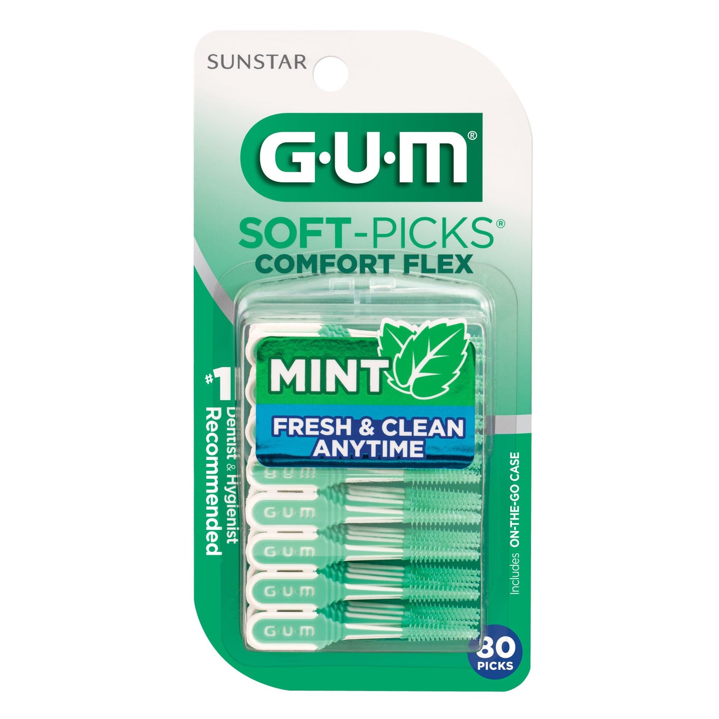 GUM Soft-Picks Comfort Flex, Easy to Use Dental Picks for Teeth Cleaning Health, Disposable Interdental Brushes with Convenient Carry Case, Dentist Recommended Dental Picks, Mint, 80 Count
