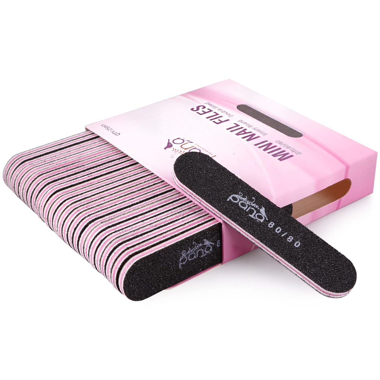 25PCS Mini Size PANA Professional Double Sided Nail Files - Black, 80/80 Grit - Emery Board Nail Buffering File Manicure Pedicure Nail Polisher Washable