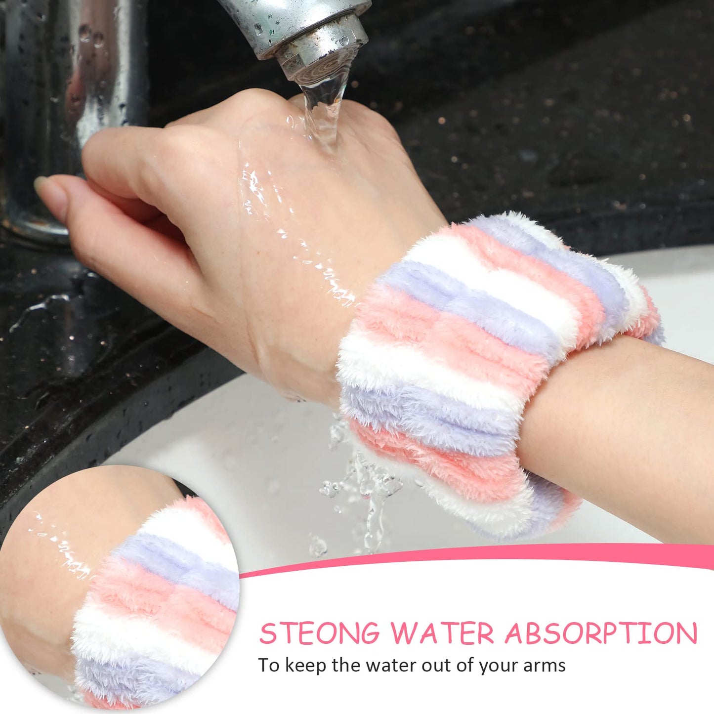 Chuangdi 4 Pairs Wrist Bands for Washing Face Wrist Spa Microfiber Wash Towel Band Scrunchies Absorbent Wristbands Sweatband for Women Prevent Liquid from Spilling(Vivid Colors)