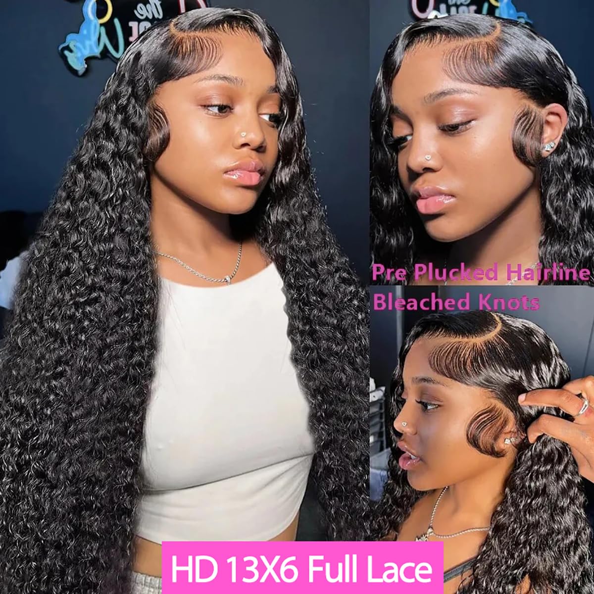 GYAJEP 13x6 HD Trasparent Lace Front Wigs Human Hair 180% Density Water Wave Wig Glueless Lace Frontal Wigs for Women Human Hair Pre Plucked with Baby Hair Wet and Wavy Wig (24 inch)