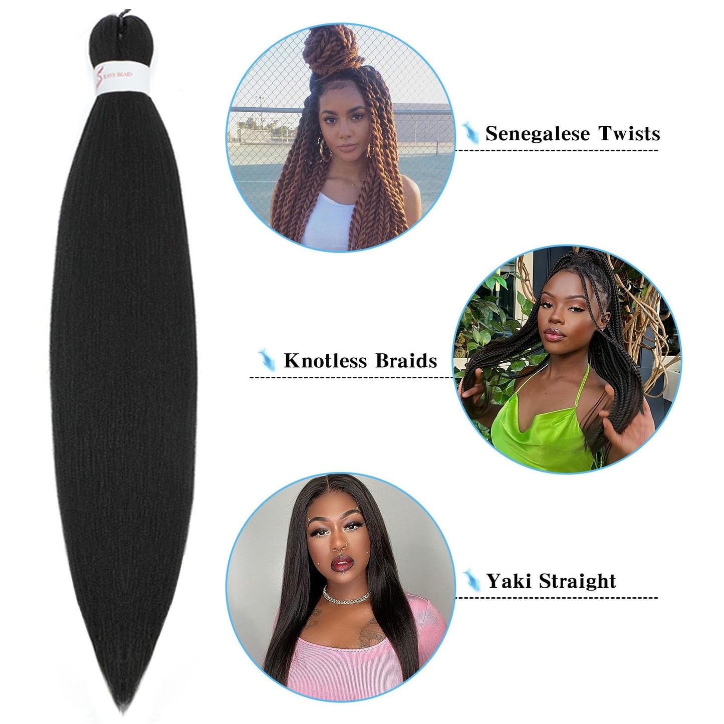 Braiding Hair Pre Stretched 14 Inch 8 Pack Braiding Hair Extensions Itch Free Soft Yaki Texture Hot Water Setting Synthetic Crochet Braids Hair For Women Girls (14Inch,1B)