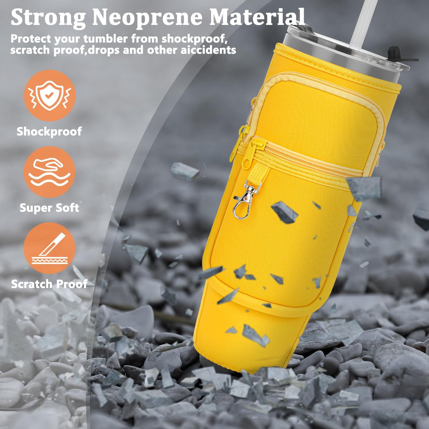 Water Bottle Carrier Bag with Phone Pocket Compatible with Stanley/Meoky 40 oz Tumbler with Handle,Neoprene Water Bottle Holder Pouch with Adjustable Strap Compatible with Stanley Cup Accessories