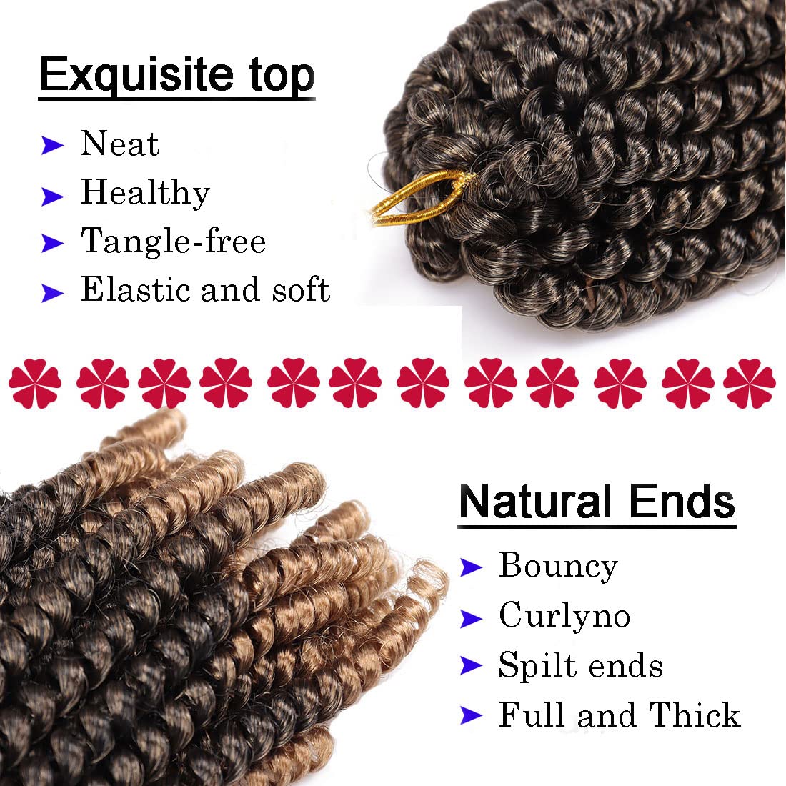 7 Packs Spring Twist Braiding Hair Spring Twists Bomb Twist Hair Synthetic Fiber Fluffy Twist Crochet Braids Low Temperature Fiber Crochet Hair for Women Braiding Hair (8inch,T1B/27)
