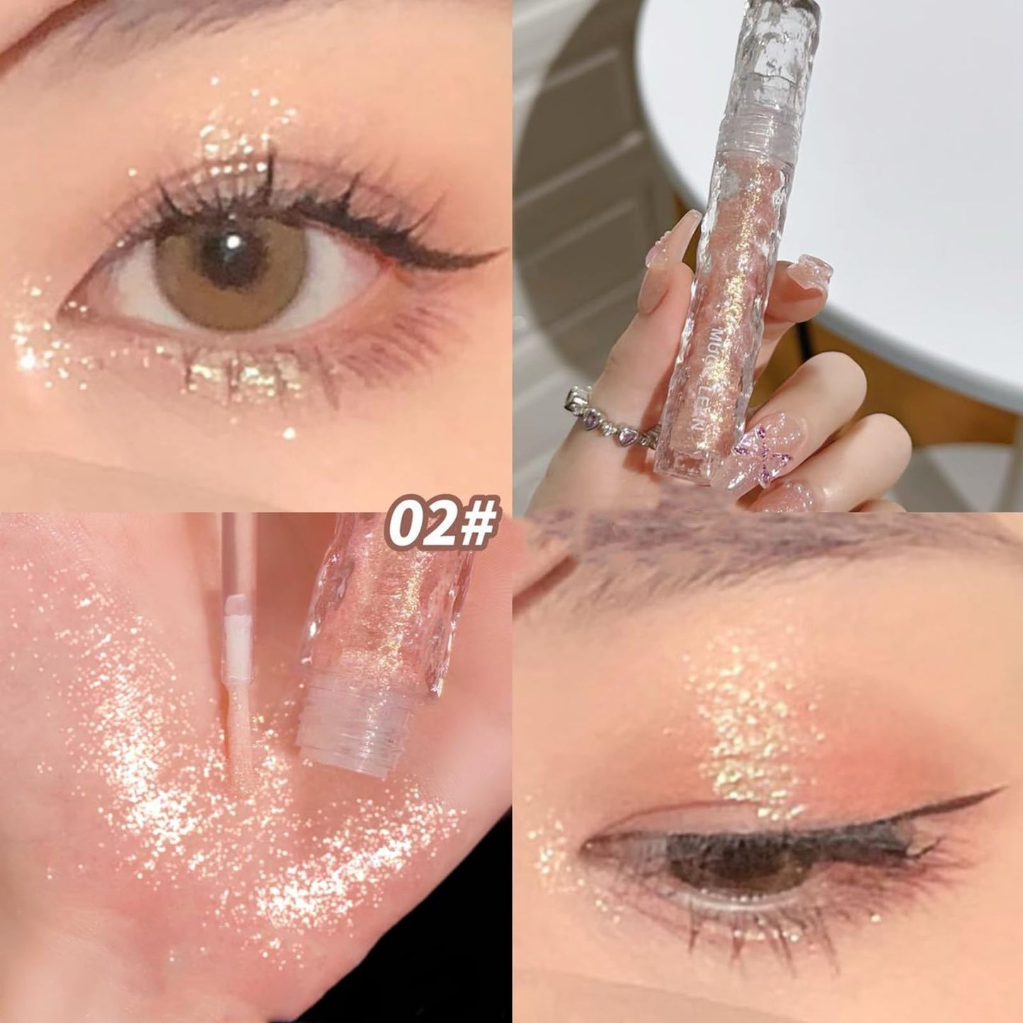 Gireatick 6pcs Liquid Glitter Eyeshadow Set, Shimmer Eye Make Up for Korean Crystals Makeup, Quick Drying, Pigmented and Long Lasting Eyeshadow Eye Liner, Silver Pink Gold Crystals Eye Glitter Makeup