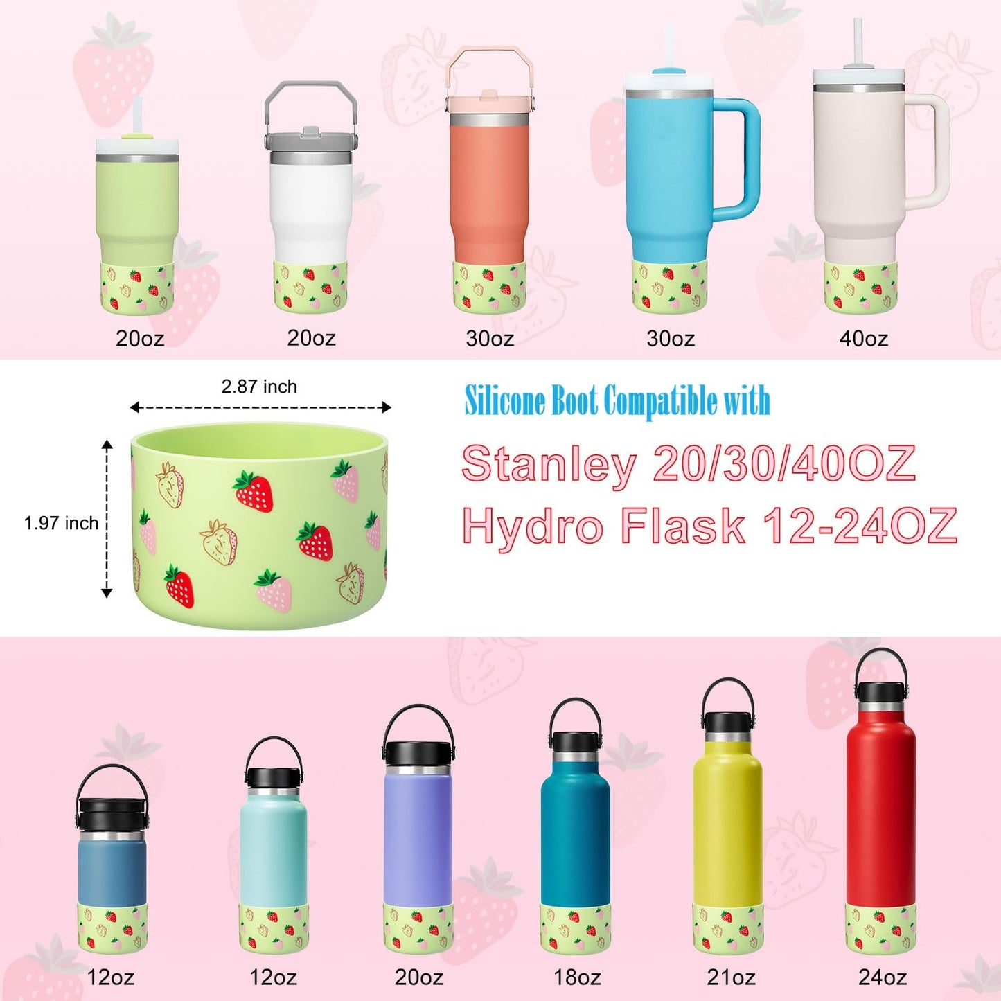 Onlymory Silicone Boots for Stanley Cup 40 30 20 OZ, Bottom Boot for Stanley IceFlow 20OZ 30OZ, Sleeve Cover Protector for Hydroflask 12-24 oz Water Bottle Stanley Cup Accessories