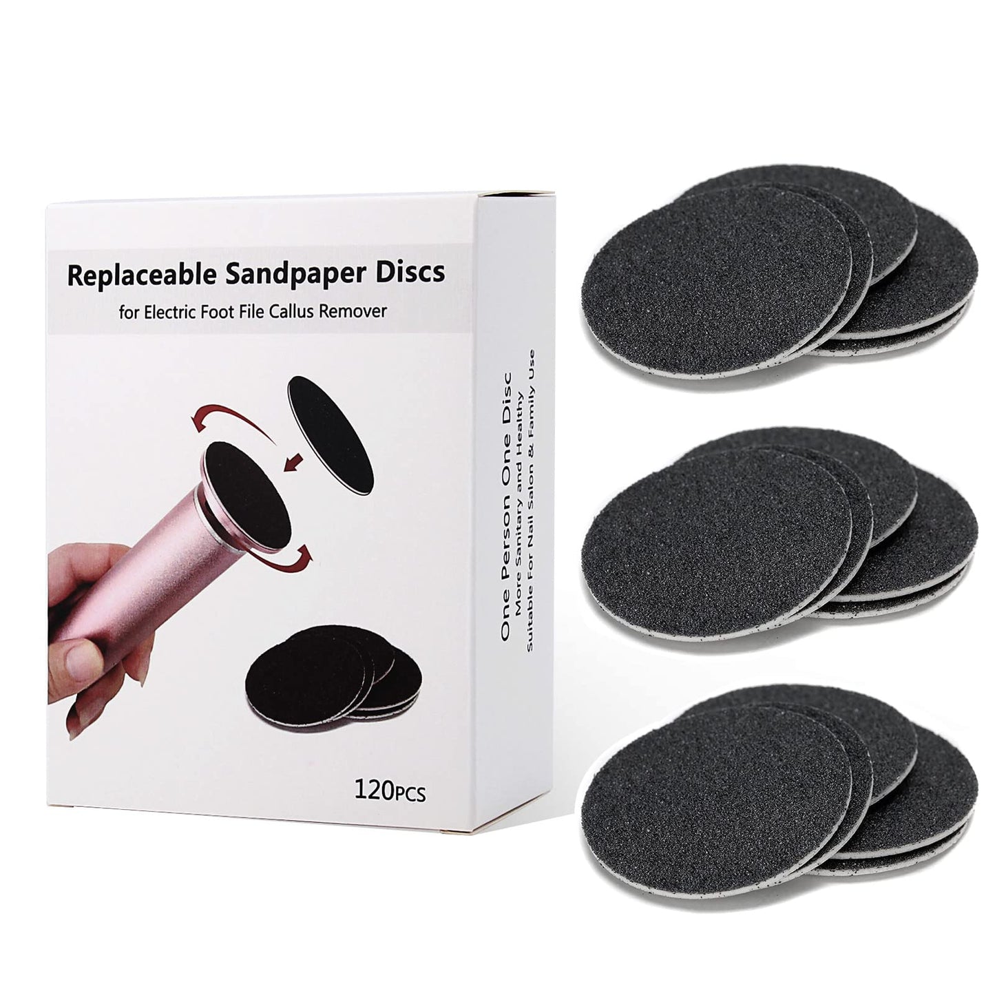120pcs Replaceable Sandpaper Refill Discs for Electric Foot File Callus Remover Dead Skin Removal (60pcs Rough 60 Grit, 60pcs Smooth 100 Grit)