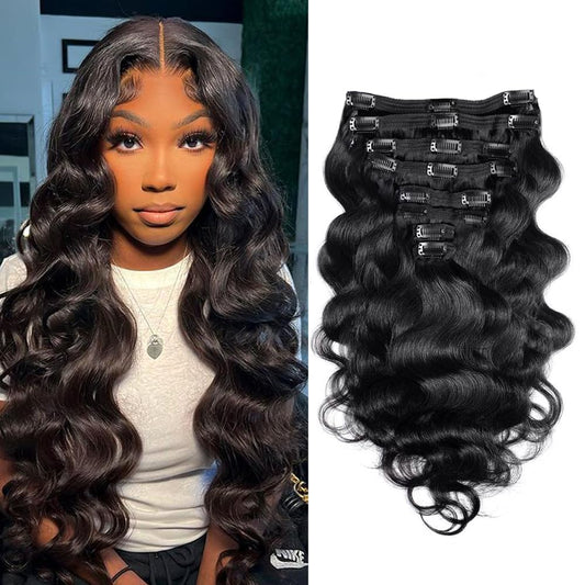 120g Body Wave Clip in Hair Extensions Real Human Hair Clip ins Hair Extensions for Women 8Pcs/Set with 18Clips Brazilian Remy Human Hair Extensions(26inch, Natural Color)