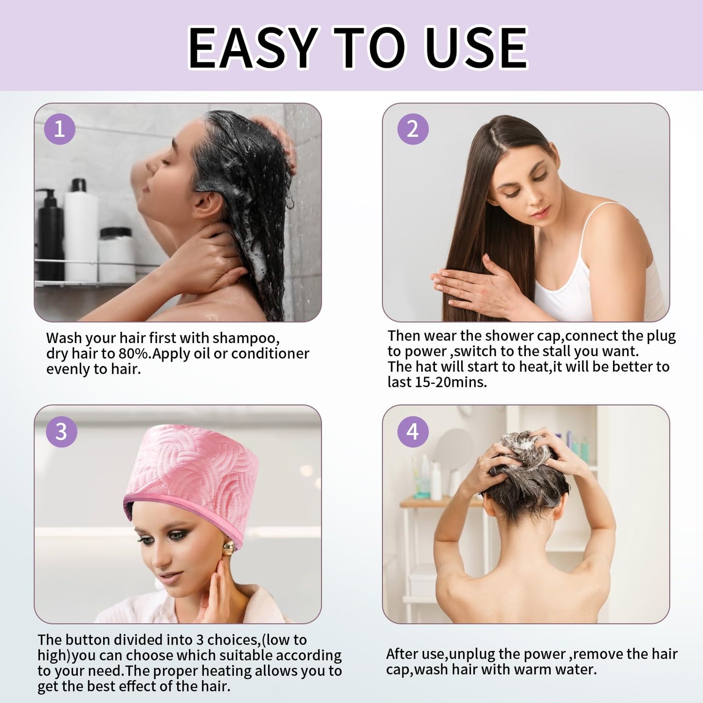 Hair Steamer Cap, Portable Hair Care Hat with 10 Mode Temperature Control, 110V Electric Heating Cap for Hair SPA Beauty Steamer Nourishing Hat Hair Thermal Treatment Cap (Pink)