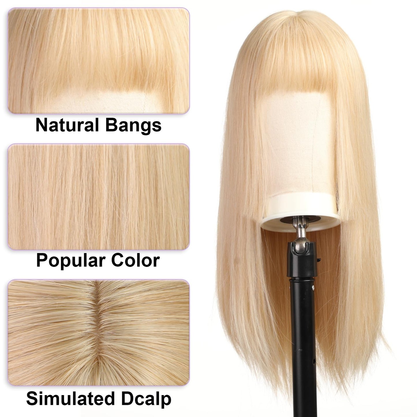 Getshow Light Blonde Wigs for Women Straight Long Wig with Bangs Natural Synthetic Hair