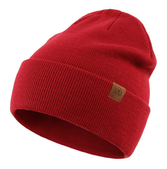 Home Prefer Men's Winter Hats Acrylic Knit Cuff Beanie Cap Unisex Warm Beanie Hat Dark Red