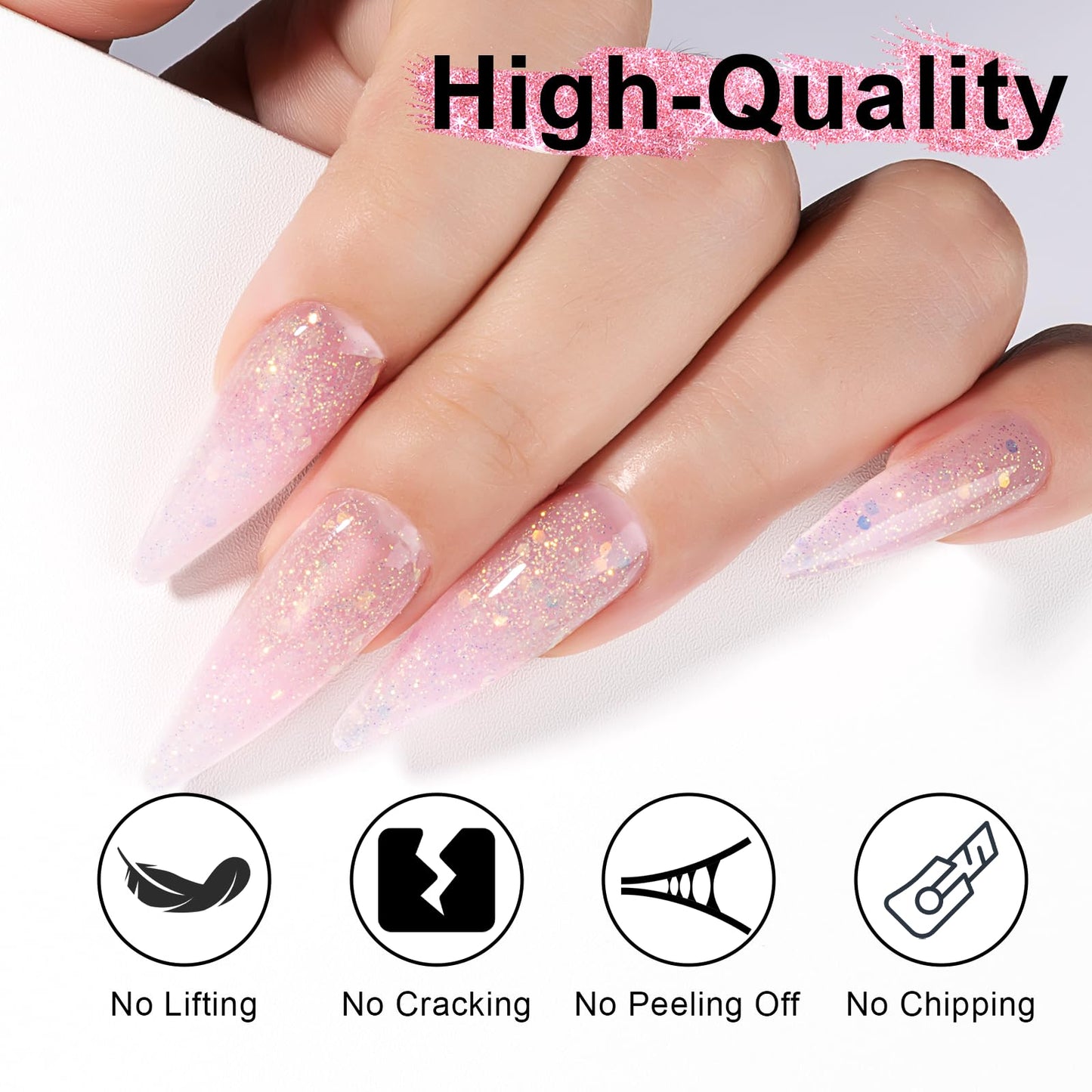 NXJ INFILILA Glitter Poly Nail Gel, Baby Pink Colors Poly Extension Gel Nail Enhancement, Thickening Glossy Builder Home DIY Salon Use for Girls UV/LED Nail Lamp Required P05