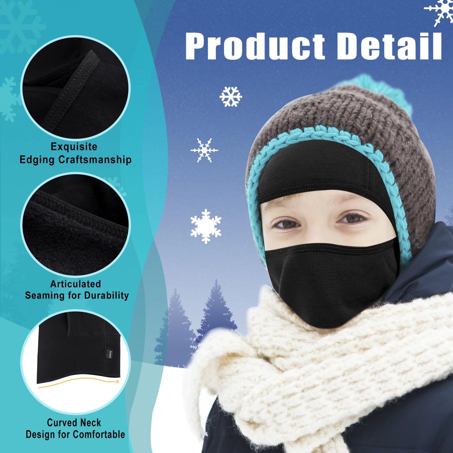 2 Pack Kids Balaclava Face Mask for Boys Girls, Windproof Winter Hat Ski Mask for Cold Weather, Breathable Face Warmer for Sports Skiing Cycling-3 Black Blue