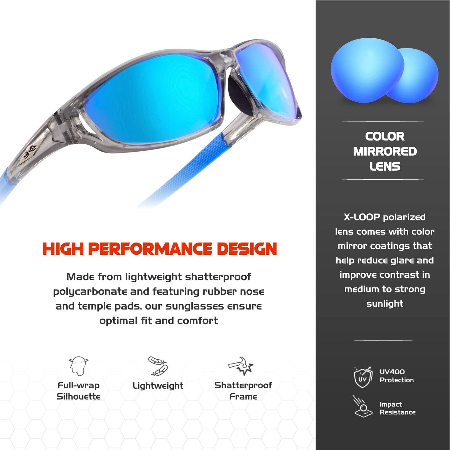 X LOOP Polarized Sports Sunglasses for Men - Wrap Around UV400 Baseball Running Cycling Driving Fishing Golf Glasses