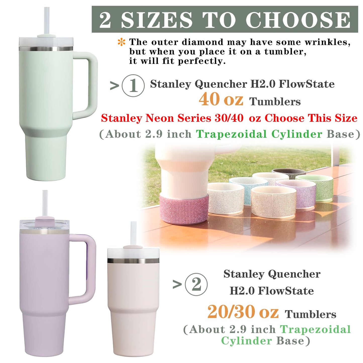 WORBSS Diamond Glitter Silicone Boot for Stanley H2.0 Tumbler 20-30oz Accessories for 2.8-2.9 inch Trapezoidal Cylinder Base Water Bottles Bottom Anti-Slip Protector Sleeve Cover Bumper Decoration