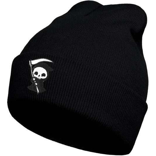 gswirmchsq Ghost Beanie Hat Black, Cute Funny Goth Embroidery Winter Knit Skull Cap for Adult Men Women