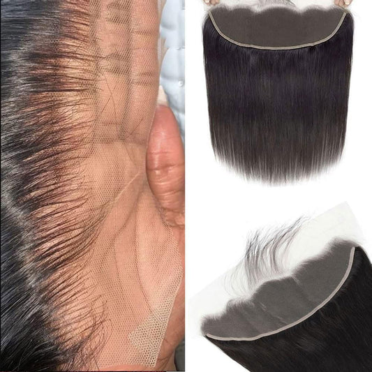 13x4 Lace Frontal Closure 10a Brazilian Straight Frontal Closure Human Hair Ear to Ear Lace Frontal Human Hair Pre Plucked with Baby Hair 150% Density Natural Black 20inch