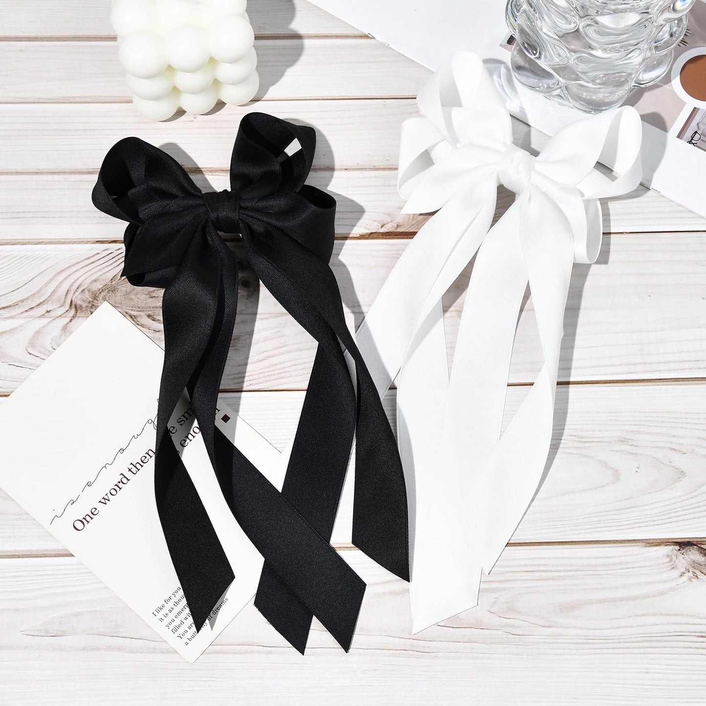2PCS Hair Bows for Women Hair Clip Black White Hair Ribbon Accessories Slides Metal Clips Hair Bow for Women Girls Toddlers Teens Kids