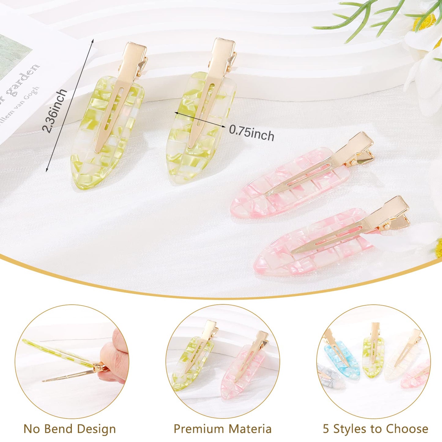 KesaPlan 10PCS No Bend Hair Clips, No Crease Hair Clips for Styling, Acrylic Resin Flat Duckbill Clips, Colorful Bang Seamless Hair Barrette for Women Girls makeup hairstyle Accessories