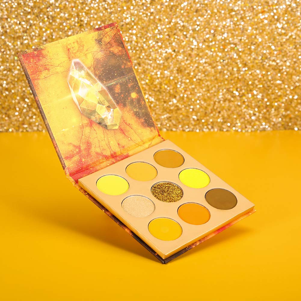 docolor Eyeshadow Palette 9 Colors Yellow Eyeshadow Gemstone Shadow Palette Highly Pigmented Mattes Shimmers Naked Smokey Glitter Cream Colorful Powder Blendable Long Lasting Waterproof Makeup Palette