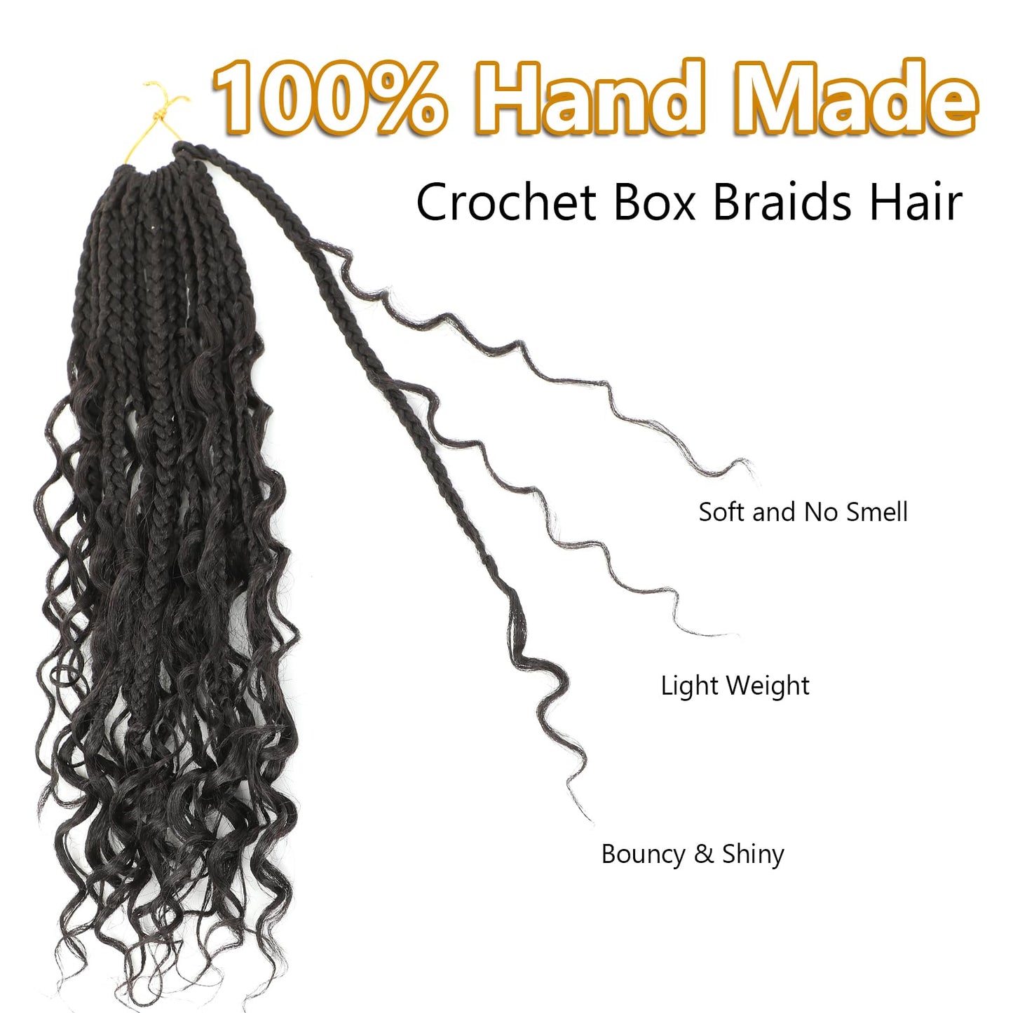 8 Packs Goddess Box Braids Crochet Hair-14 Inch Crochet Box Braids Pre-looped Boho Crochet Braids Hair Synthetic Braiding Hair Extensions Crochet Hair for Black Women(1B)